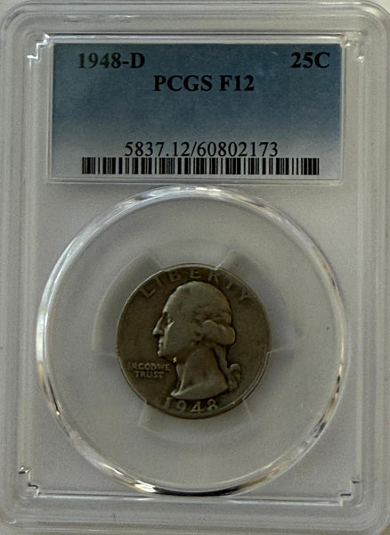 1948-D Washington Quarter PCGS F12 – Denver Silver Classic