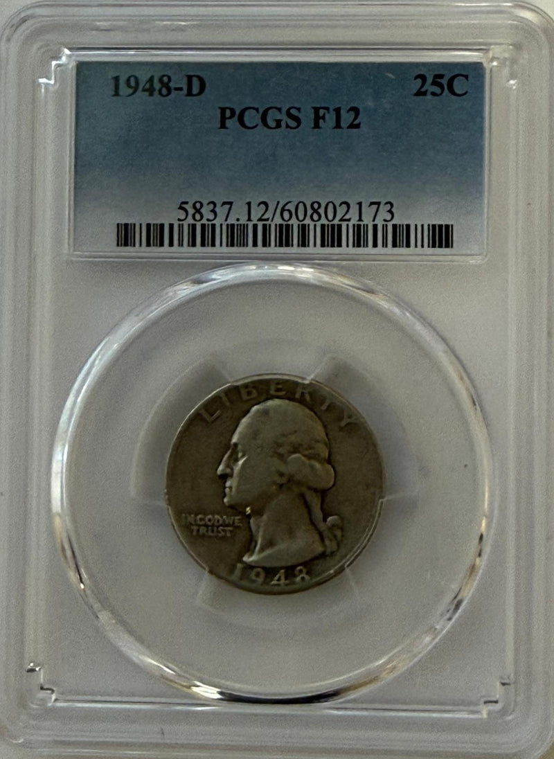 1948-D Washington Quarter PCGS F12 – Denver Silver Classic