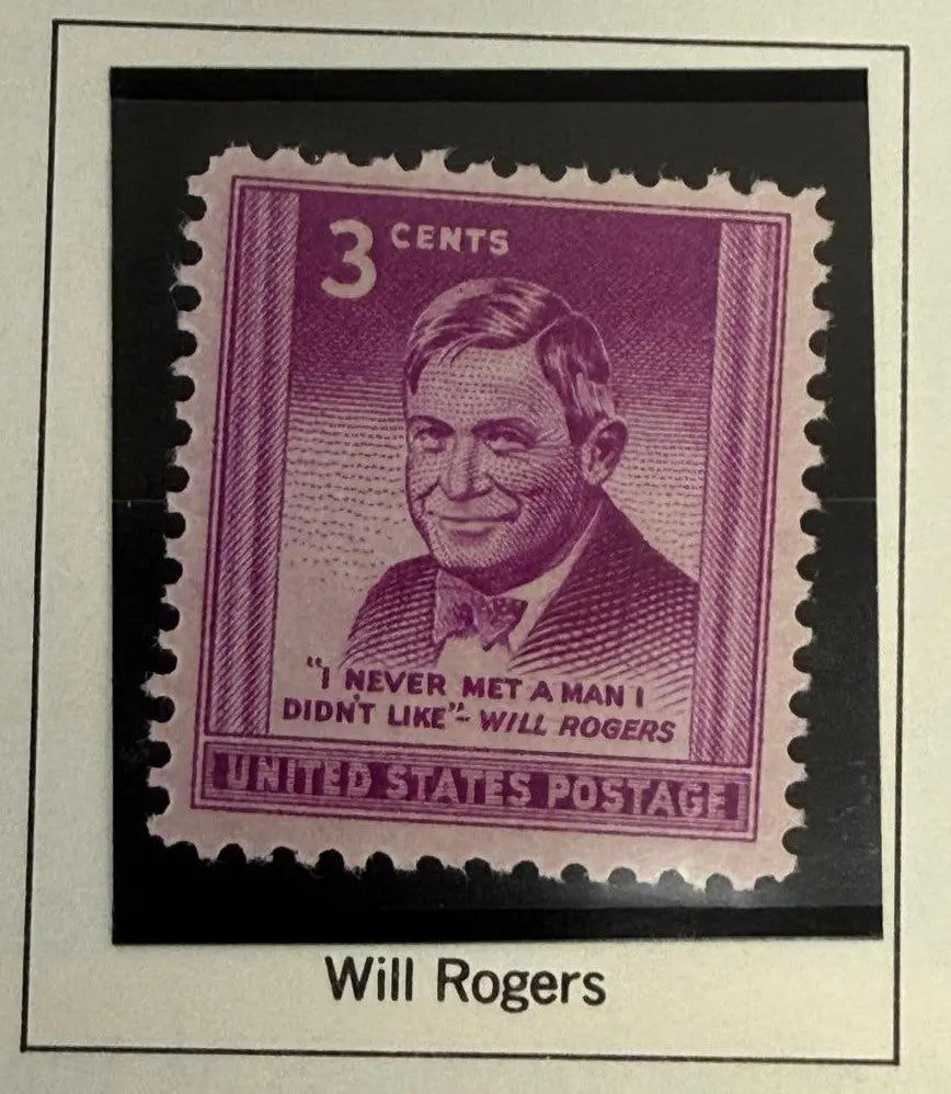 1948 U.S. 3¢ Will Rogers Commemorative Stamp – Vintage American Humorist Tribute | Historic Collectible Postage Stamp Heritage Pastime