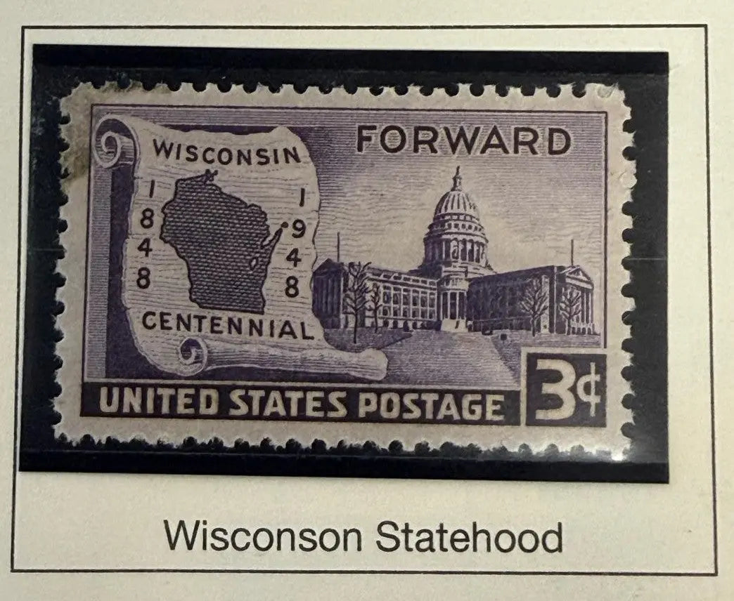 1948 U.S. 3¢ Wisconsin Statehood Centennial Stamp – 100th Anniversary Commemorative | Rare Vintage United States Postage Stamp Heritage Pastime