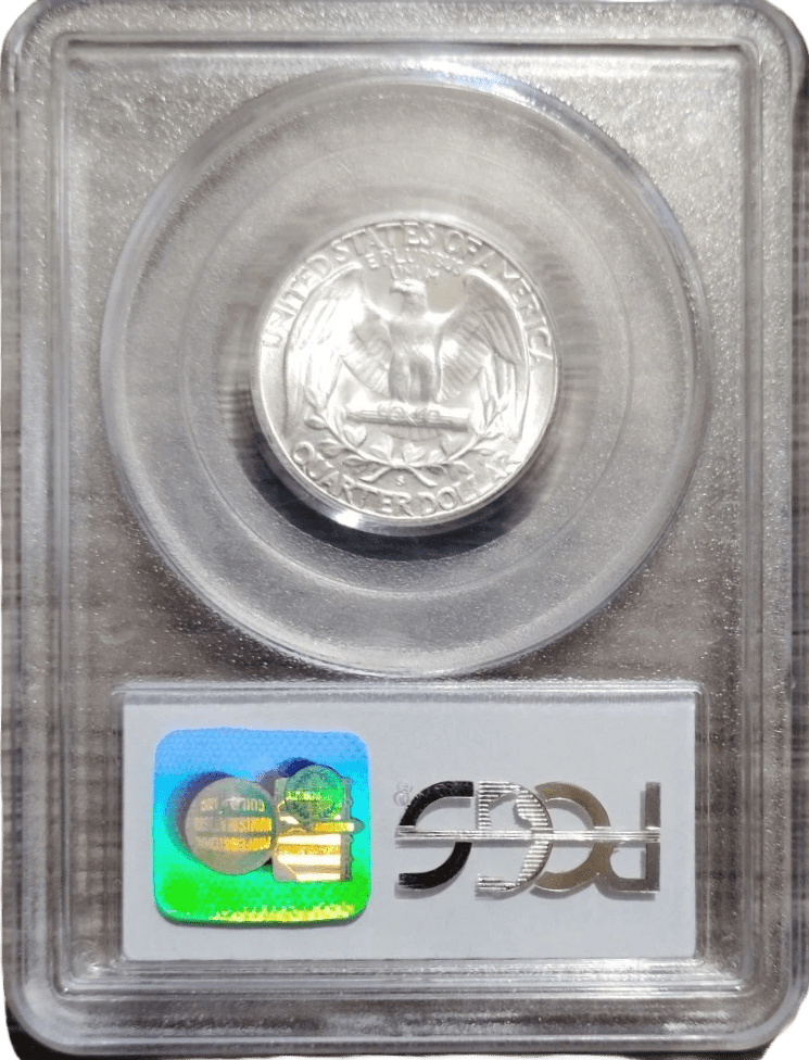 1950-S Washington Quarter reverse with eagle design in PCGS MS65 slab