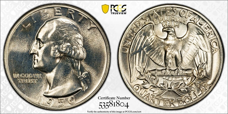 1950 Washington Quarter 25C – PCGS PR64 Proof Silver Coin | Early Proof Issue Heritage Pastime