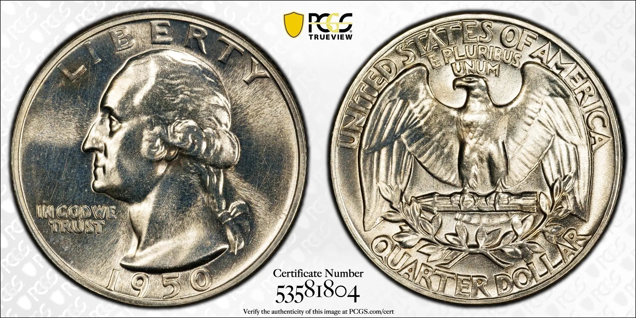 1950 Washington Quarter 25C – PCGS PR64 Proof Silver Coin | Early Proof Issue Heritage Pastime