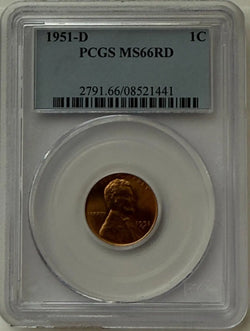 1951-D Lincoln Wheat Cent PCGS MS66RD – Gem+ Red Denver Mint Coin