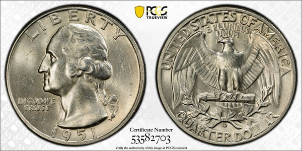 1951-D Washington Quarter – PCGS MS64 | Choice Uncirculated 90% Silver Heritage Pastime