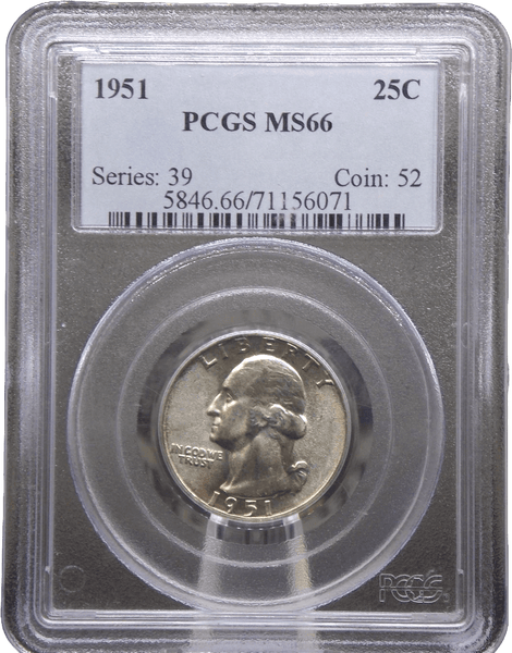 1951-P Washington Silver Quarter PCGS MS66 obverse with George Washington profile