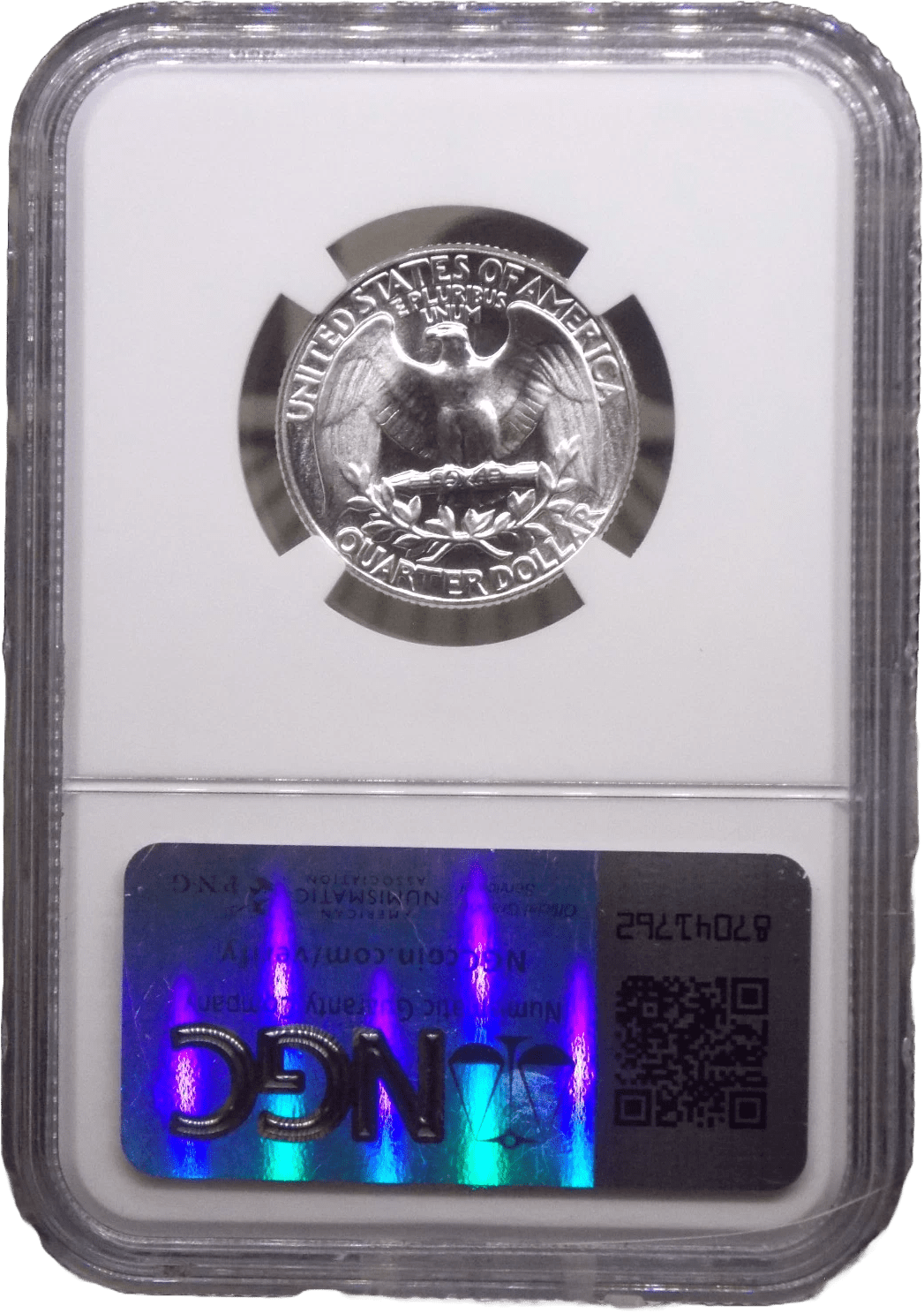 1951 Proof Washington Silver Quarter NGC PF66 reverse eagle design with security label