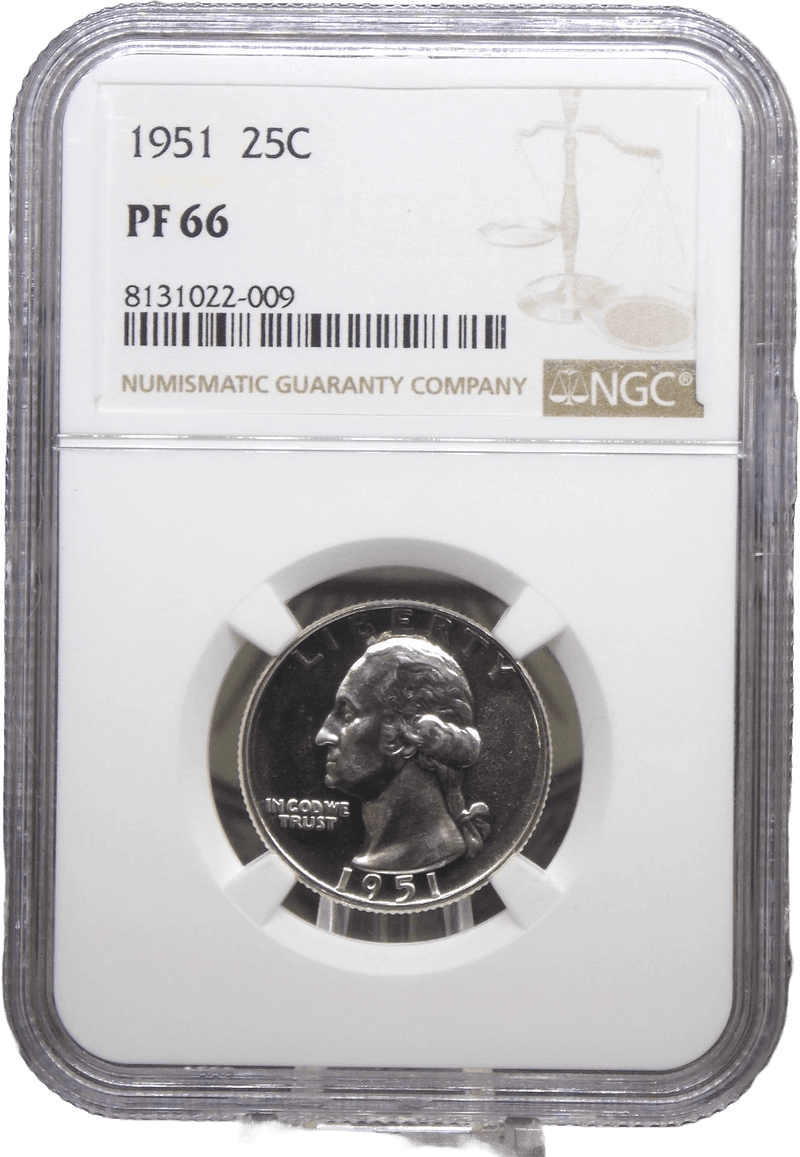 1951 Proof Washington Silver Quarter NGC PF66 obverse with mirrored fields