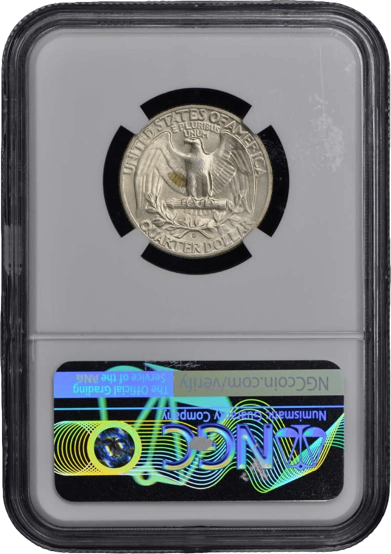 1952-D Washington Quarter NGC MS66 reverse eagle design with holographic security label