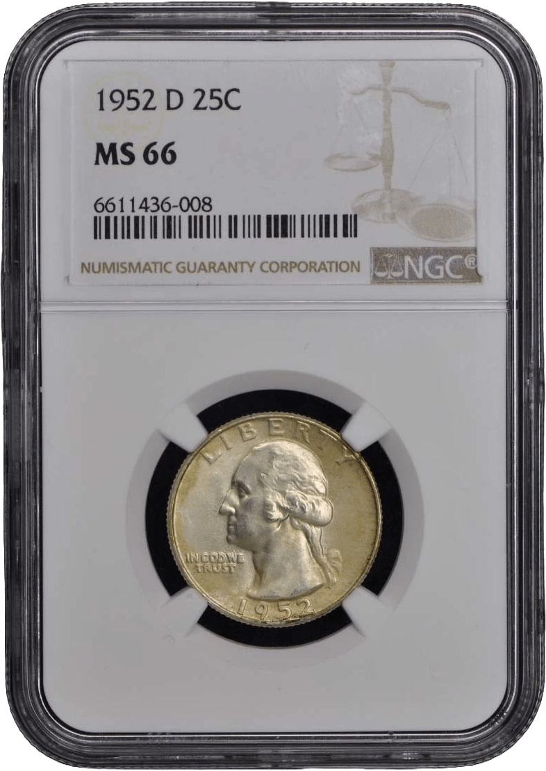 1952-D Washington Quarter NGC MS66 obverse with George Washington profile in protective slab