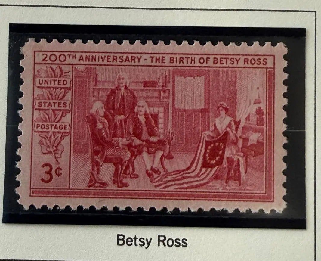 1952 U.S. 3¢ Betsy Ross Bicentennial Stamp – American Flag Heritage Commemorative Heritage Pastime