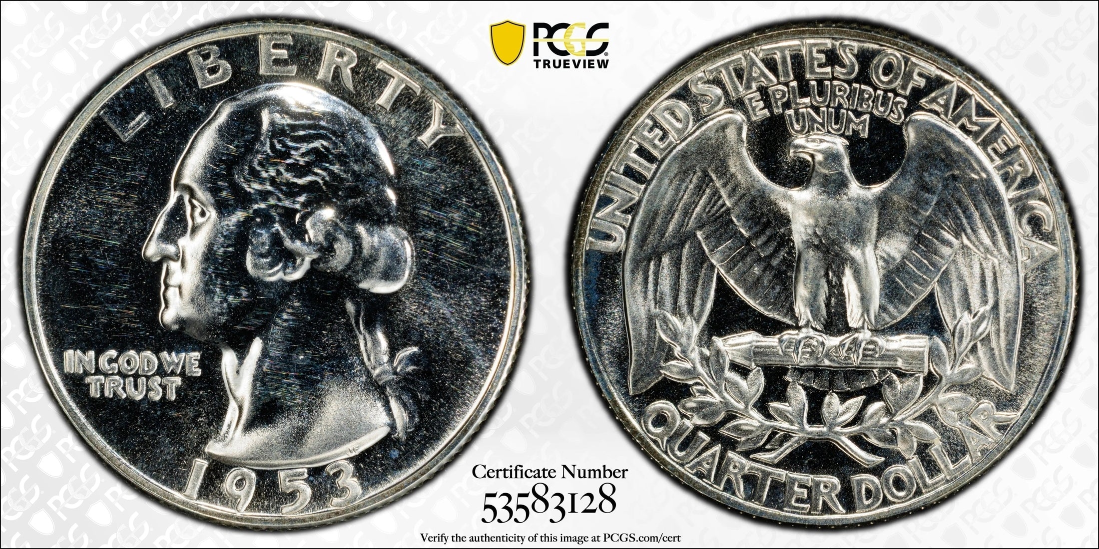 1953 Washington Quarter 25¢ – PCGS PR63 Proof Silver Coin | Early 90% Silver Issue Heritage Pastime