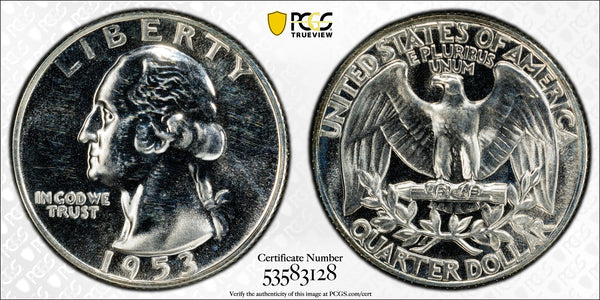 1953 Washington Quarter 25¢ – PCGS PR63 Proof Silver Coin | Early 90% Silver Issue Heritage Pastime