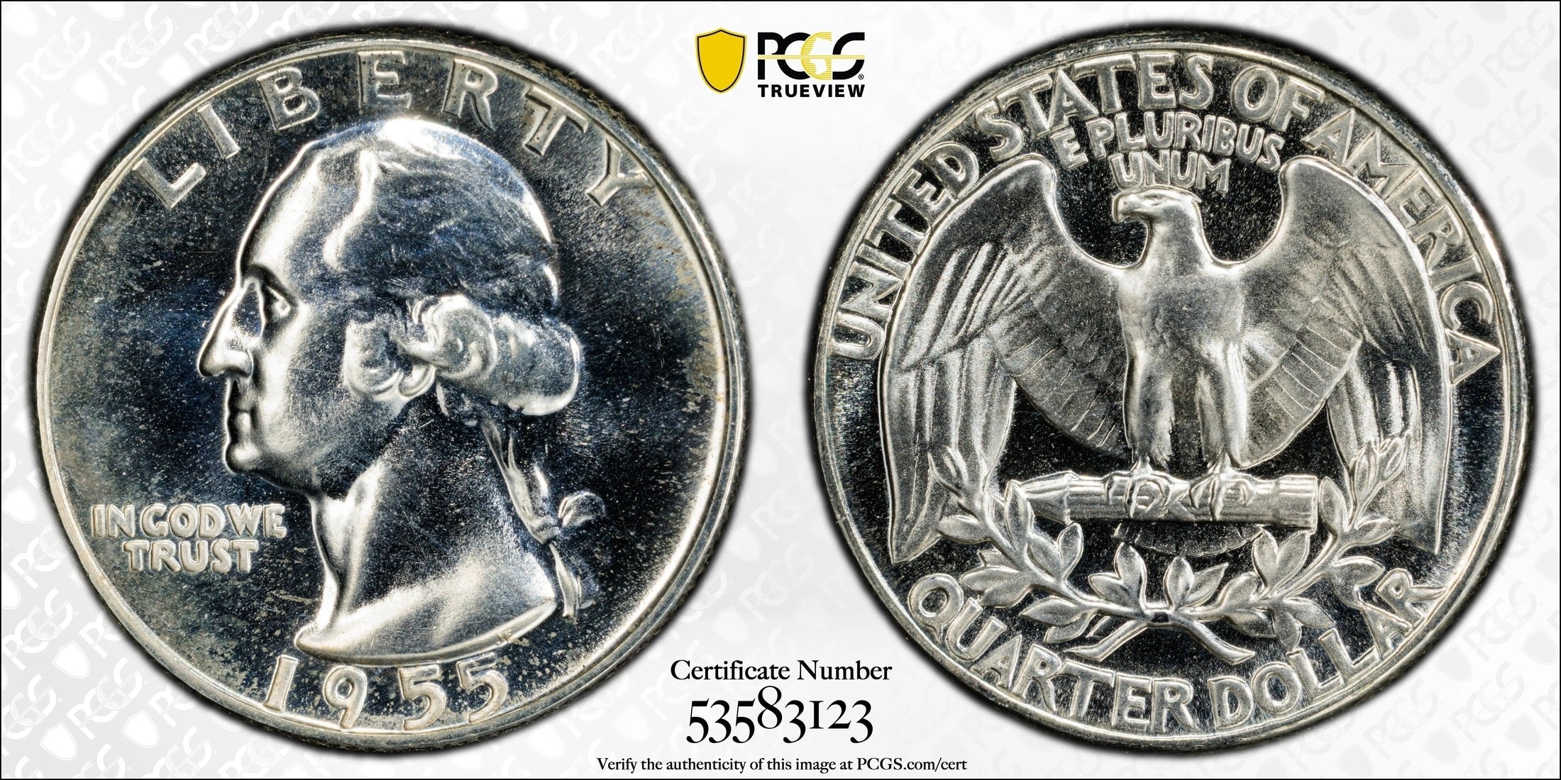 1955 Washington Quarter 25¢ – PCGS PR66 Proof Silver Coin | High-Grade 90% Silver Issue Heritage Pastime