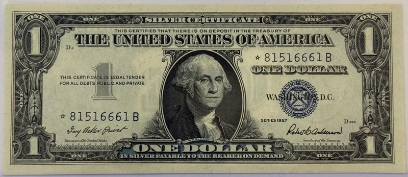 1957-B $1 Silver Certificate STAR Note – Blue Seal – Washington – Replacement Note Heritage Pastime