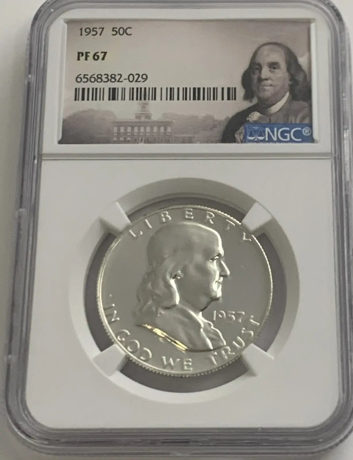 1957 Franklin Half Dollar NGC PF67 – Silver Proof, Portrait Label, 90% Silver – Exceptional Coin Heritage Pastime