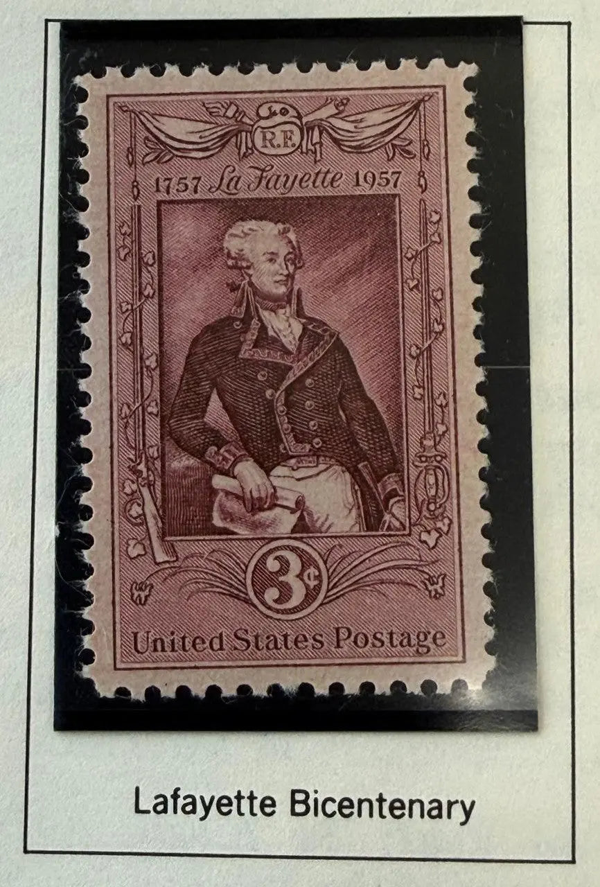 1957 U.S. 3¢ Marquis de Lafayette Bicentenary Stamp – Historic Revolutionary War Commemorative Heritage Pastime