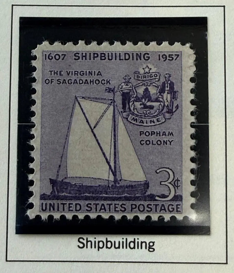 1957 U.S. 3¢ Shipbuilding Commemorative Postage Stamp – Scott #1095 Maritime Industry Collectible Heritage Pastime