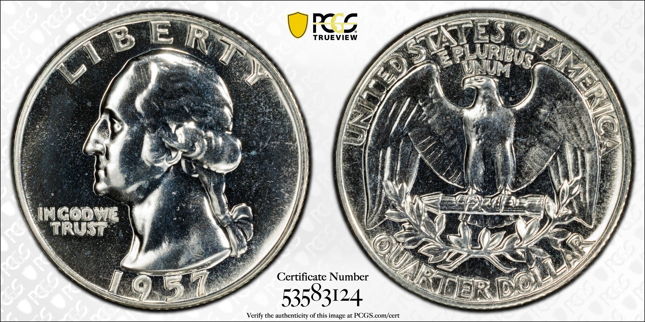 1957 Washington Quarter 25¢ – PCGS PR65 Proof Silver Coin | Gem 90% Silver Issue Heritage Pastime