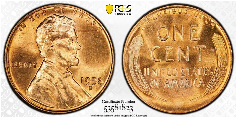 1958-D Lincoln Wheat Cent 1C – PCGS MS64RD | Brilliant Red Final Wheat Issue Heritage Pastime