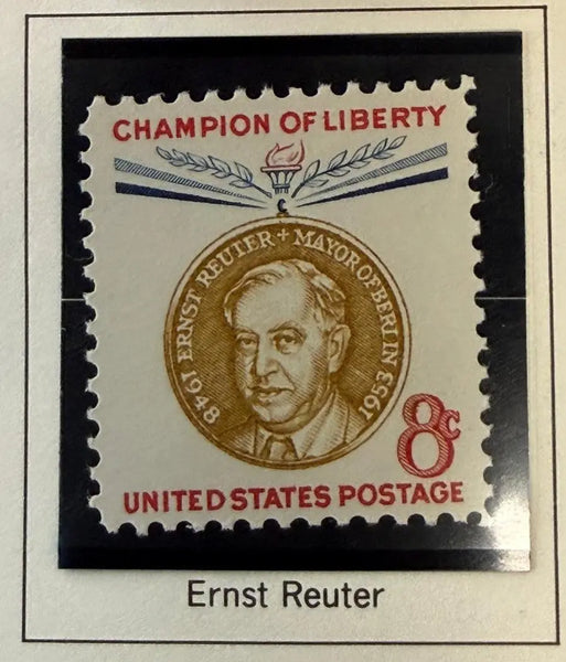 1959 U.S. 4¢ Ernst Reuter “Champions of Liberty” Stamp – West Berlin Mayor Cold War Commemorative Heritage Pastime