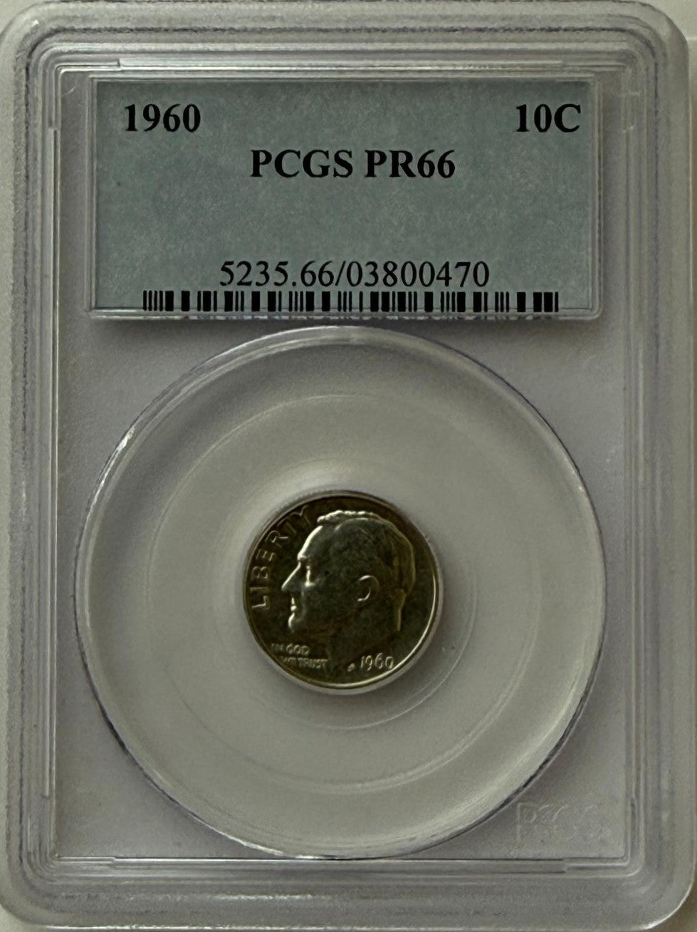 1960 Roosevelt Dime PCGS PR66 – Silver Proof Coin from Philadelphia Mint