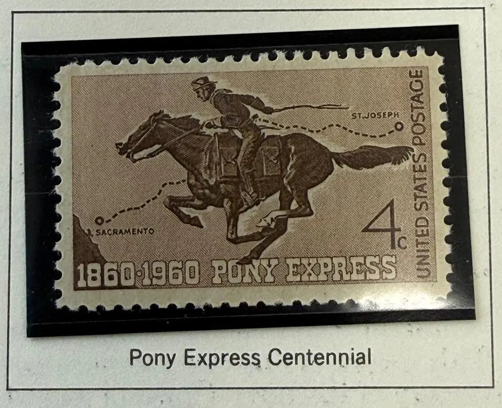 1960 U.S. 4¢ Pony Express Centennial Postage Stamp – Historic American Mail Service Commemorative Heritage Pastime