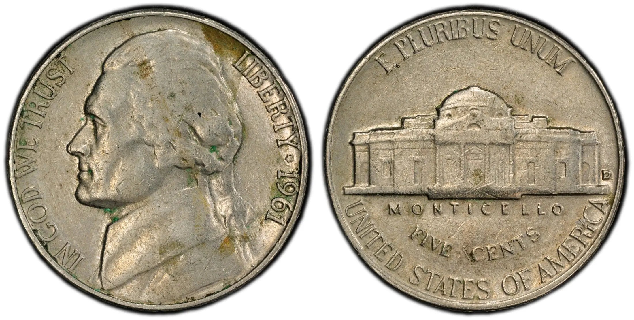 1961-D Jefferson Nickel – PCGS Genuine AU Details (Environmental Damage) – Denver Mint Issue Heritage Pastime