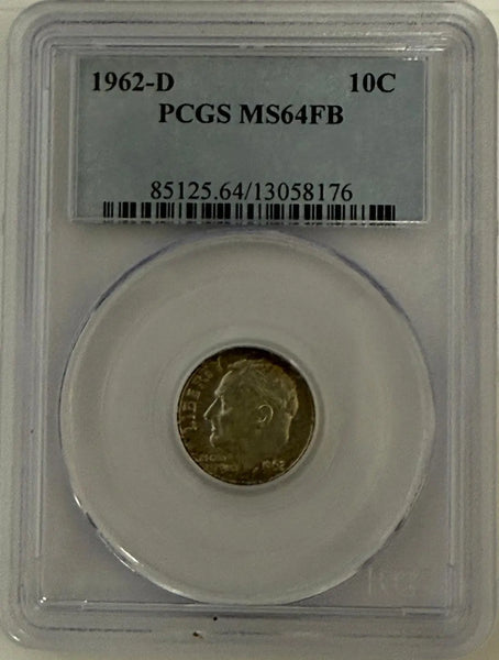 1962-D Roosevelt Dime PCGS MS64FB – Full Bands Gem Silver Coin Heritage Pastime