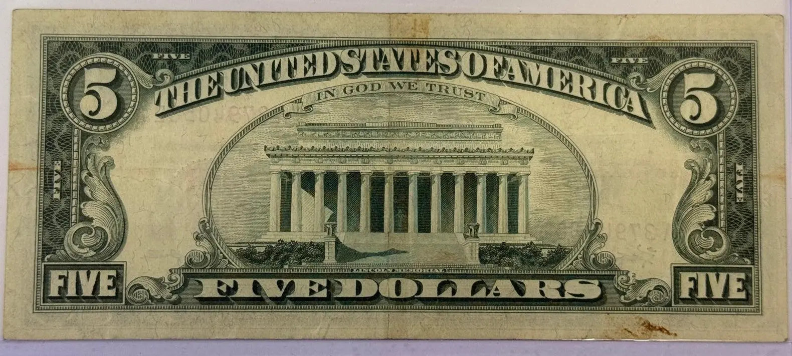 1963 $5 United States Note – Red Seal Legal Tender – Lincoln – Circulated Vintage Currency Heritage Pastime