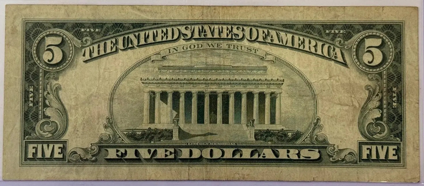 1963 $5 United States Note – Red Seal Legal Tender – Lincoln – Vintage U.S. Currency Heritage Pastime