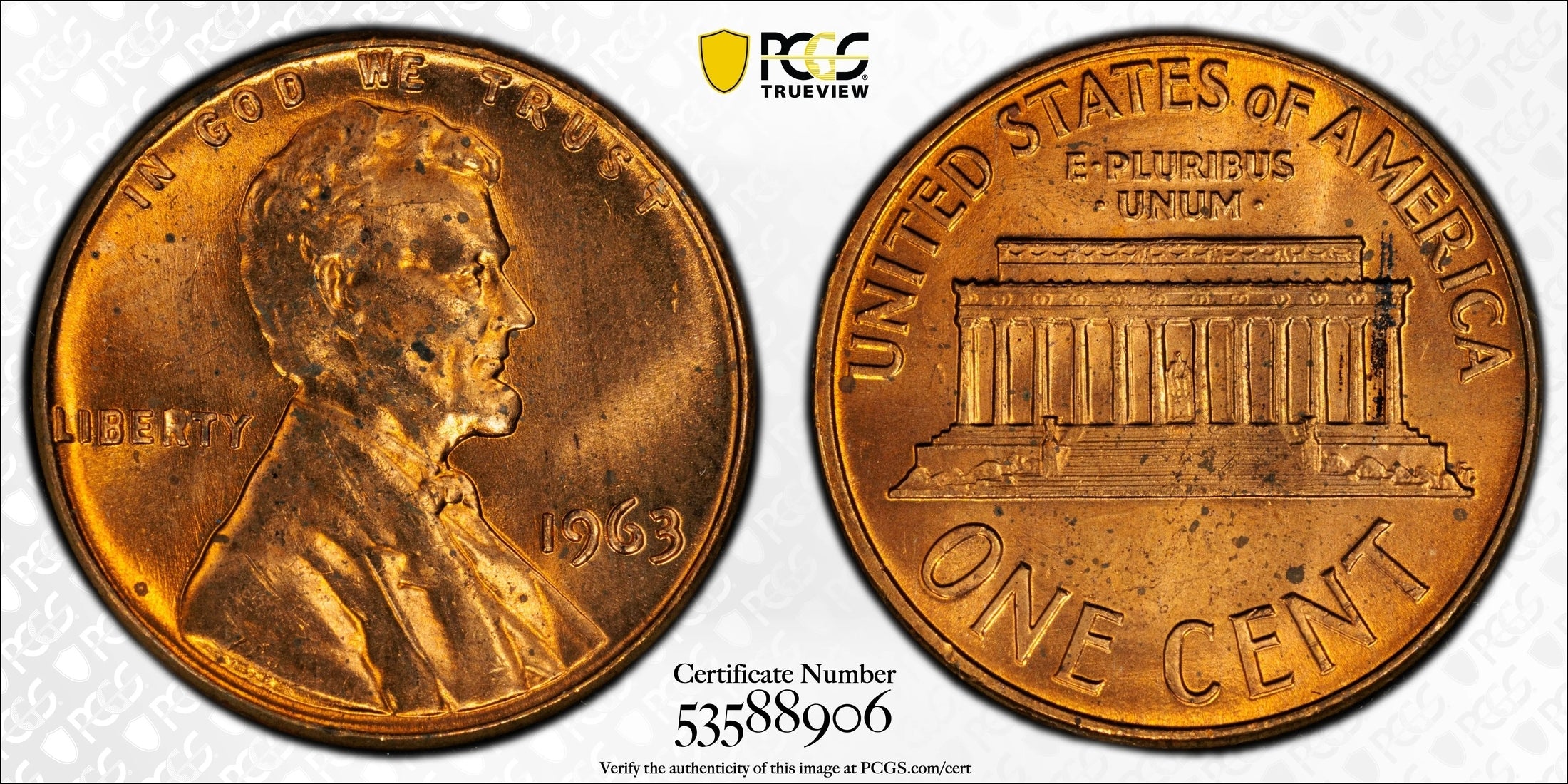 1963 Lincoln Memorial Cent – PCGS MS64RD | Near-Gem Brilliant Red Copper Coin Heritage Pastime