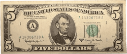 ¡Billete de $5 de 1963A. ¡ERROR! ¡Impresión en el reverso! ¡RARO!