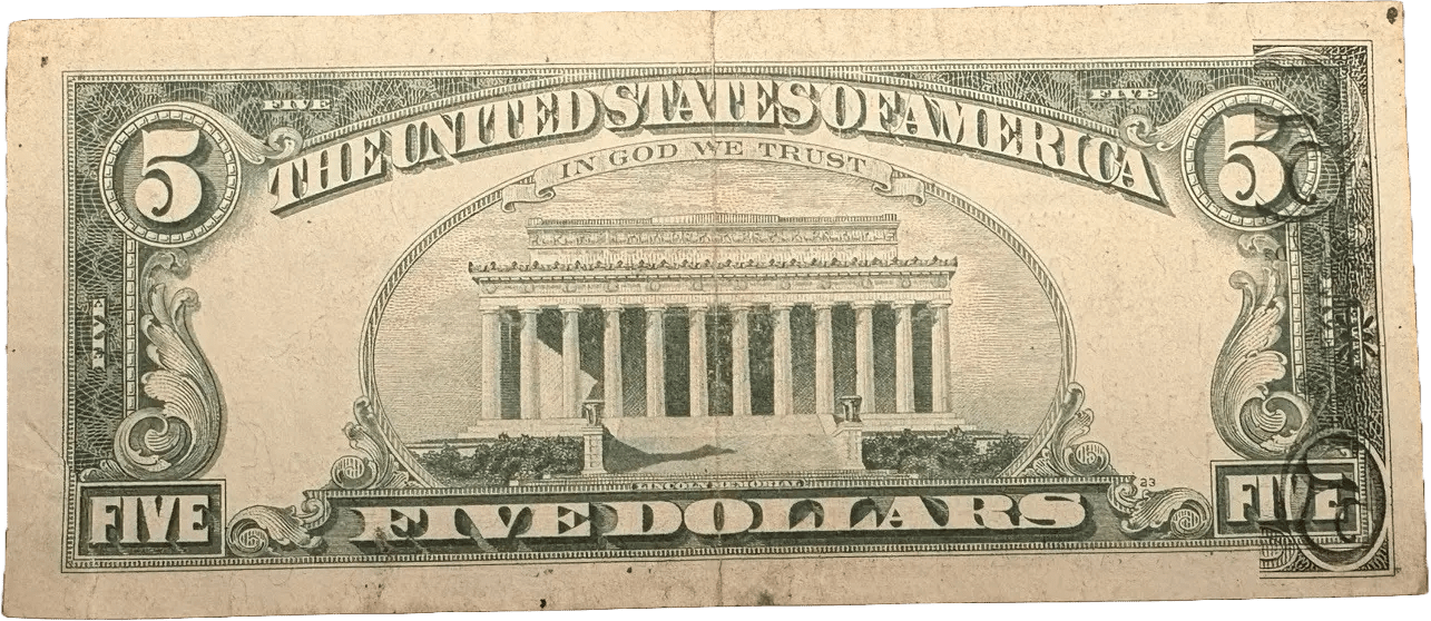 1963A $5 note. ERROR! Printing on reverse! RARE! Heritage Pastime