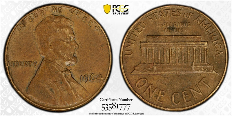 1964 Lincoln Memorial Cent – PCGS AU50BN – High-Grade Early Memorial Issue Heritage Pastime