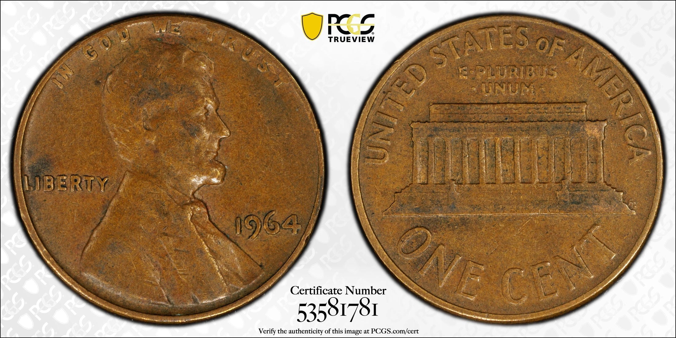 1964 Lincoln Memorial Cent – PCGS VF30BN – Classic Copper Issue Heritage Pastime