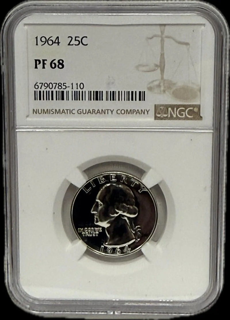 1964 Washington Quarter – PF68 Proof – Pristine Condition, Classic American Silver Coin Heritage Pastime