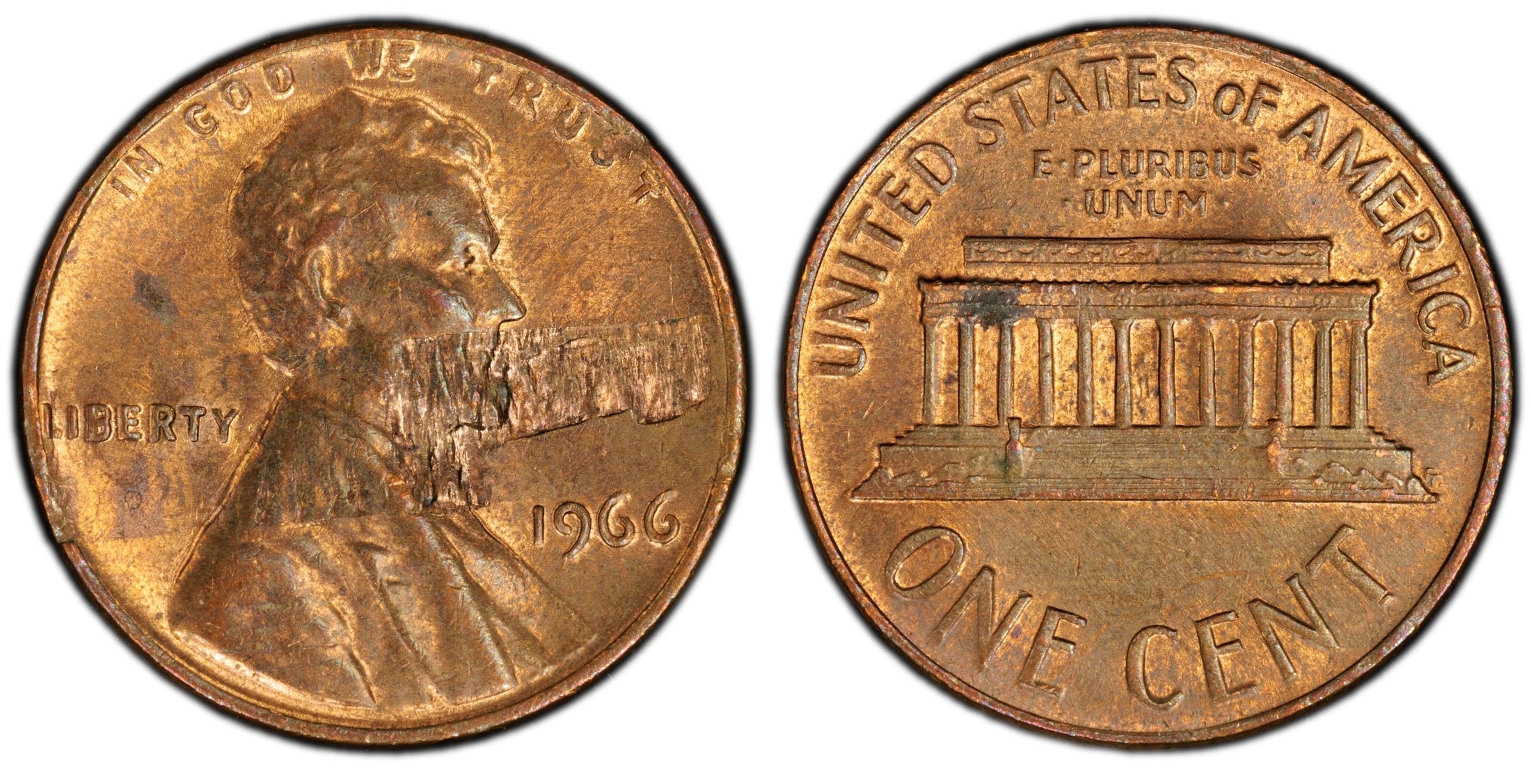 1966 Lincoln Cent 1C – PCGS MS62RB Obverse Lamination Error | Rare Mint Error Coin Heritage Pastime