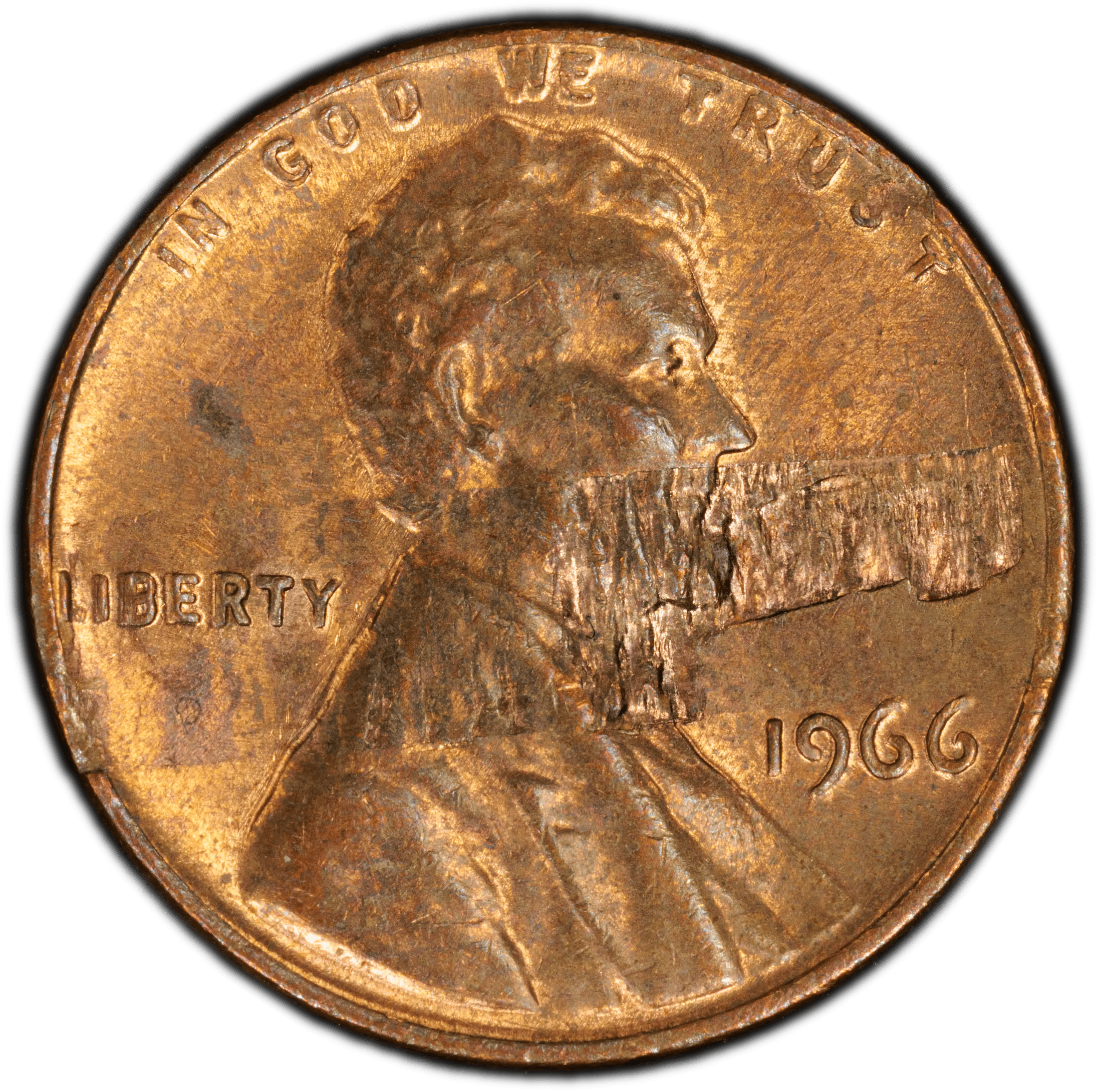 1966 Lincoln Cent 1C – PCGS MS62RB Obverse Lamination Error | Rare Mint Error Coin Heritage Pastime