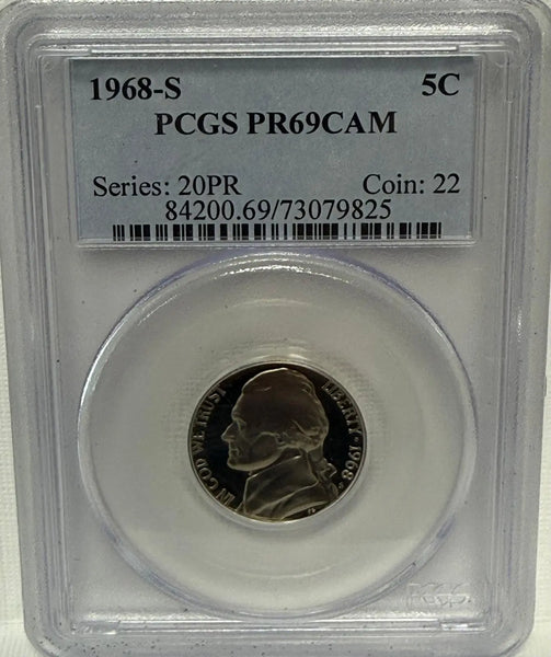 1968-S Jefferson Nickel 5¢ PCGS PR69 Cameo – San Francisco Mint Proof – Series 20PR Gem Heritage Pastime