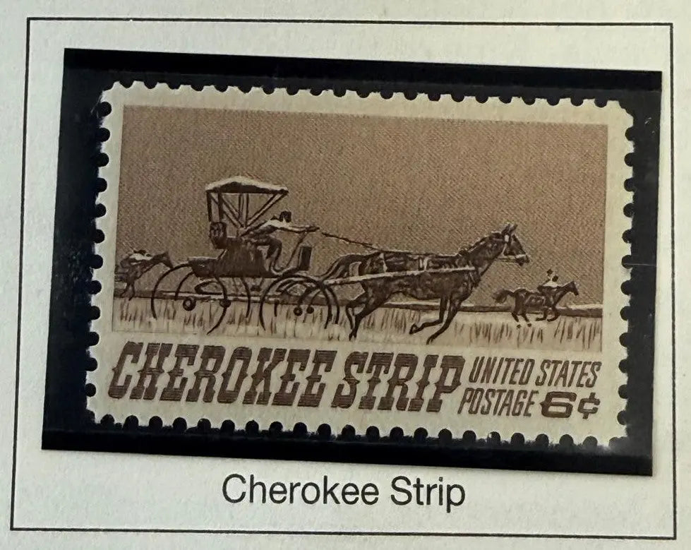 1968 United States 6¢ Cherokee Strip Commemorative Stamp – Horse-Drawn Carriage Design | Scott #1360 | Western Expansion Issue Heritage Pastime
