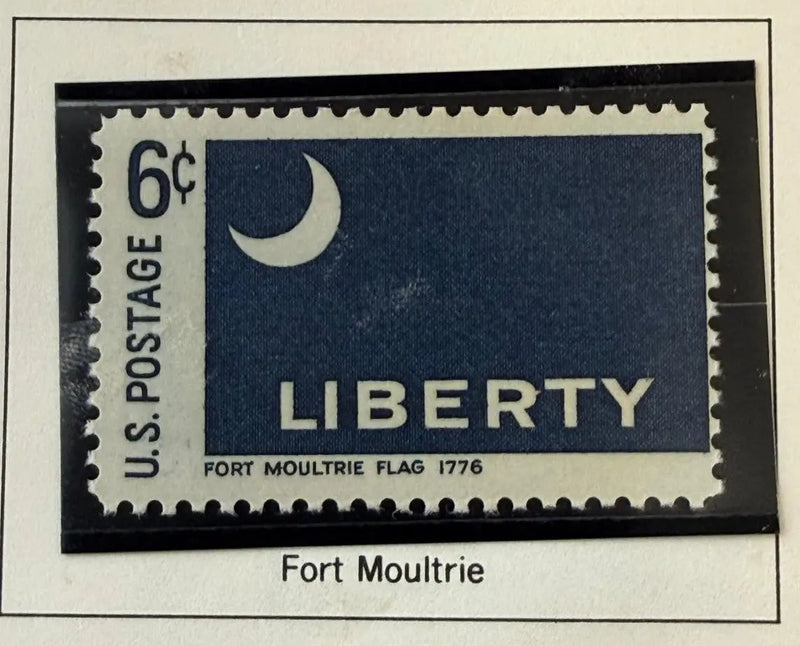 1968 United States 6¢ Fort Moultrie Flag Commemorative Stamp – Scott #1345 | Revolutionary War Flag Issue Heritage Pastime