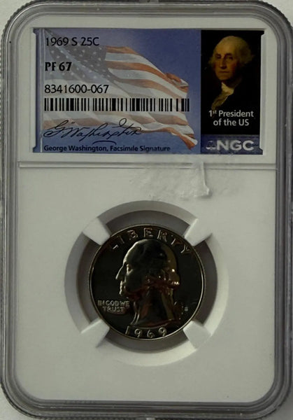 1969-S Washington Quarter Proof – NGC PF67 | Classic Silver-Era Collector Coin Heritage Pastime