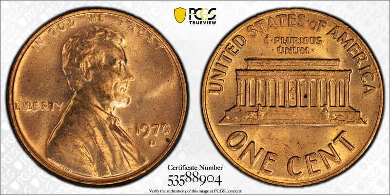 1970-D Lincoln Memorial Cent – PCGS MS64RD | Denver Mint | Brilliant Red Gem Copper Coin Heritage Pastime