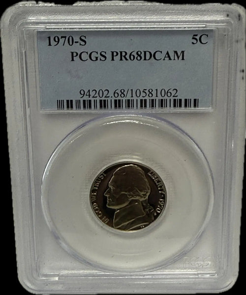 1970-S Jefferson Nickel 5¢ PCGS PR68 DCAM – Deep Cameo Proof Gem – San Francisco Mint Heritage Pastime