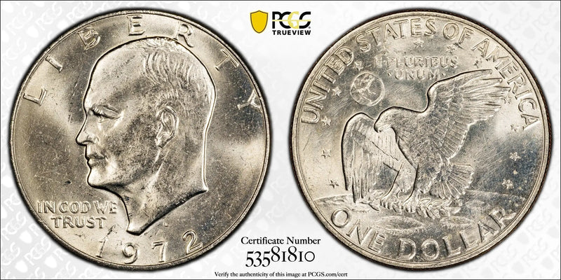 1972-D Eisenhower Dollar $1 – PCGS Genuine UNC Details (Cleaned) | Classic Large Dollar Coin Heritage Pastime