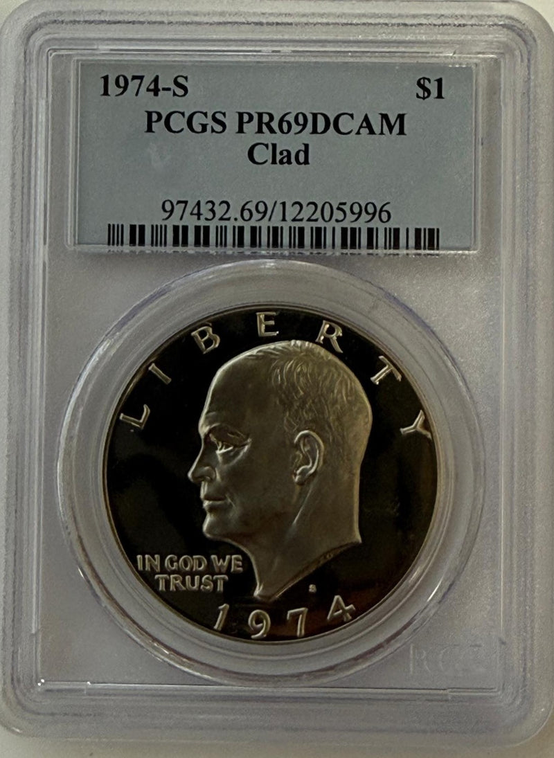 1974-S Eisenhower Dollar – PCGS PR69DCAM Clad | Deep Cameo Proof | Near Perfect