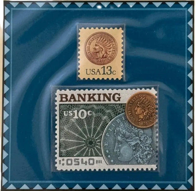 1975 American Bankers Association Centennial Stamp Set – 10¢ & 13¢ U.S. Coin-Themed Stamps Heritage Pastime