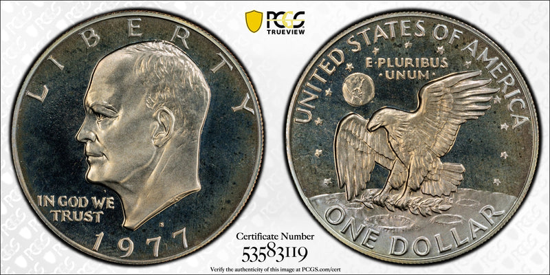1977-S Eisenhower Dollar $1 – PCGS PR68 Cameo (CAM) Proof Coin | High-Grade Collector Issue Heritage Pastime