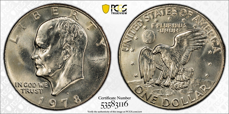 1978-D Eisenhower Dollar $1 – PCGS Genuine UNC Details (Scratch) | Last-Year Issue Collector Coin Heritage Pastime